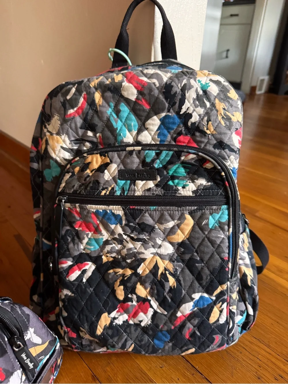 Vera Bradley Black Multi Floral Quilted Backpack & insulated lunch bag